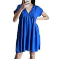 thumbnail image 1 of MAWCLOS Femmes Mini Robes Couleur Unie T-Shirt Robe Manches Courtes Robe de Soleil Casual Été V Cou Bleu Profond S, 1 of 5