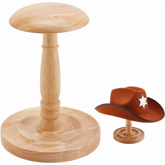 Wood Hat Stand Tabletop Cap Display Cowboy Hat Holder Wig Display Rack Dome Shape Hats Rack Rustic Hats Storage