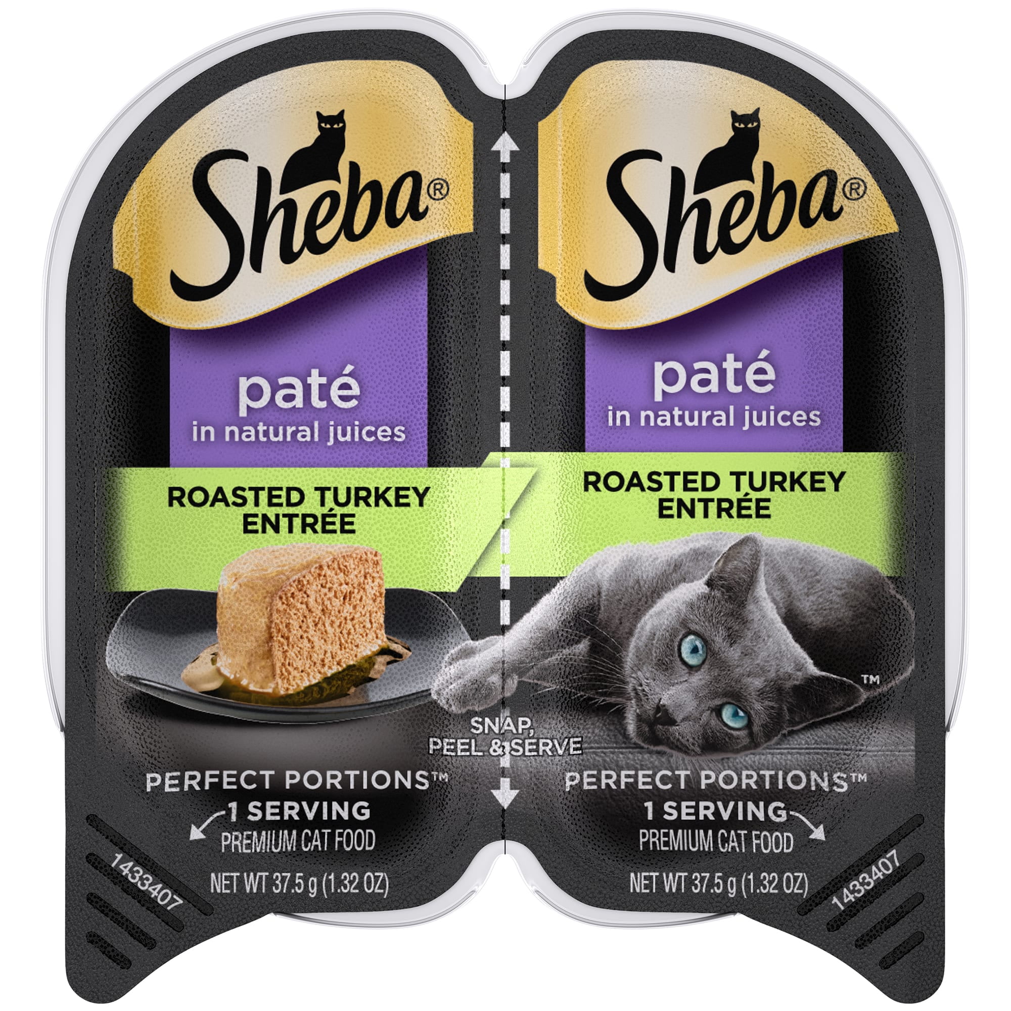 SHEBA Wet Cat Food Pate, Roasted Turkey Entree, 2.6 oz. PERFECT PORTIONS Twin Pack Tray
