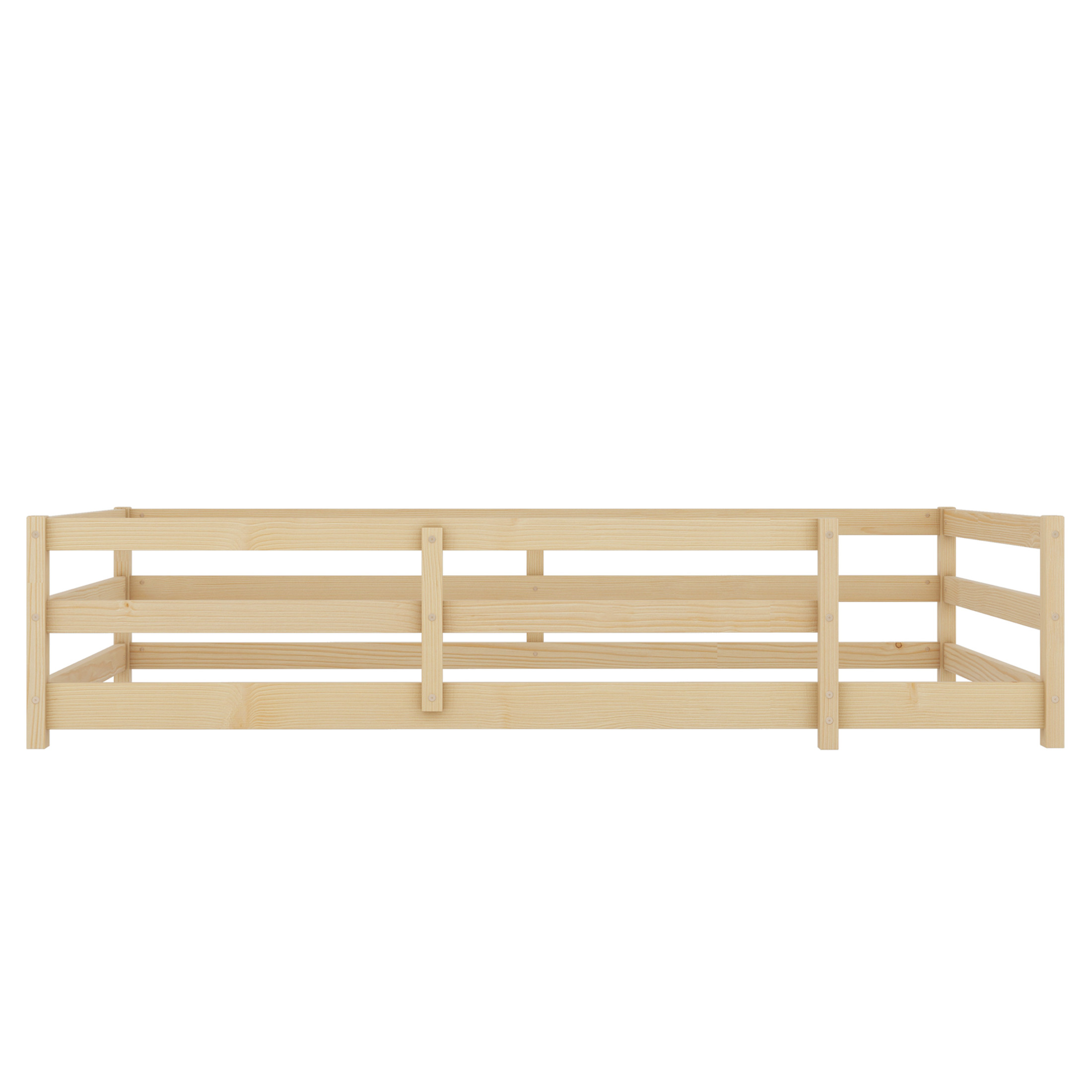 Noble House Twin Size Montessori Floor Bed with Fence, Wooden Bed Frame for Kids, Oak