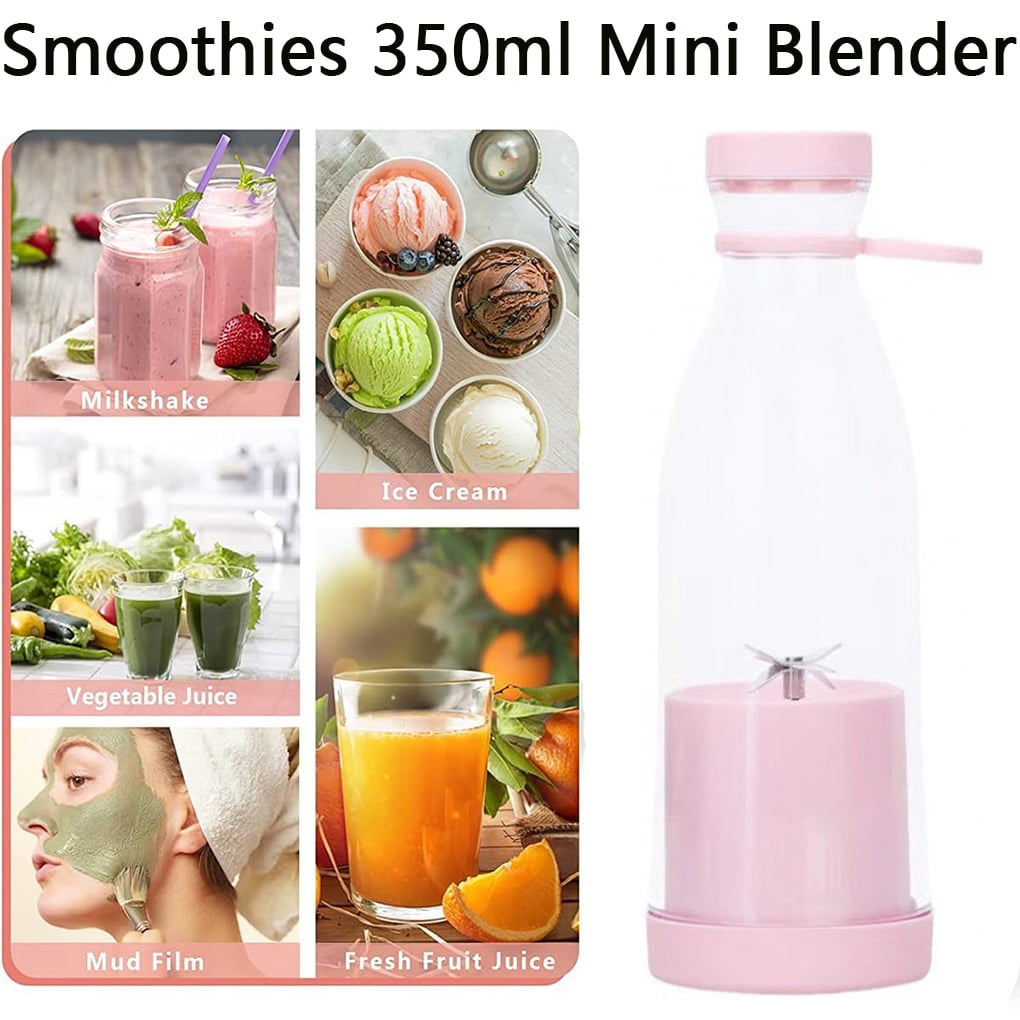 Portable Blender for fresh juices and Smoothies 350ML, Bottle Mini Blender Rechargeable Smoothie Maker with Wireless Charging and Travel Lid, USB Rechargeable Mini Smoothie Maker Pink