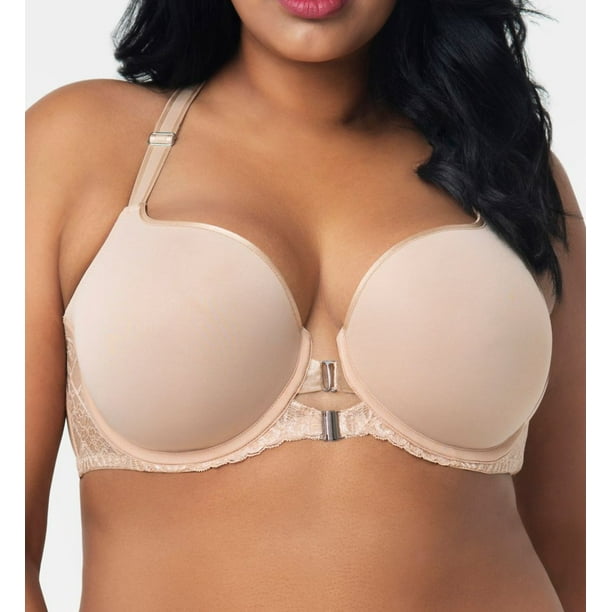 Women's Curvy Couture 1327 Tulip Front Close Push Up T-Shirt Underwire Bra ( Bombshell Nude 38D) 