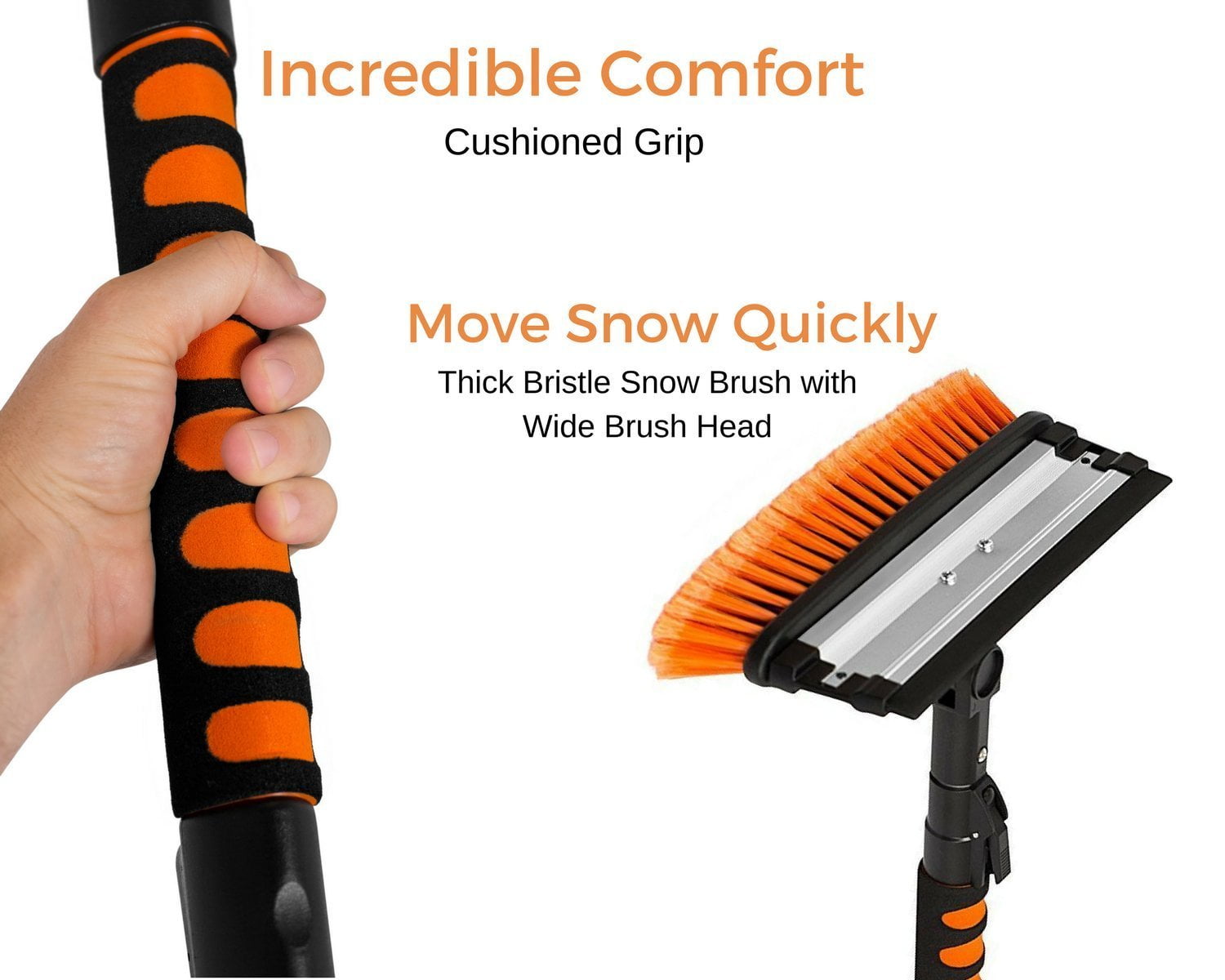 Extendable Snow Scraper with Brush 270/°Pivoting Head Snow Removal Brush for Car Truck SUV Windshield Orange MOVTOTOP 39 Telescoping Snow Brush and Ice Scraper with Foam Grip