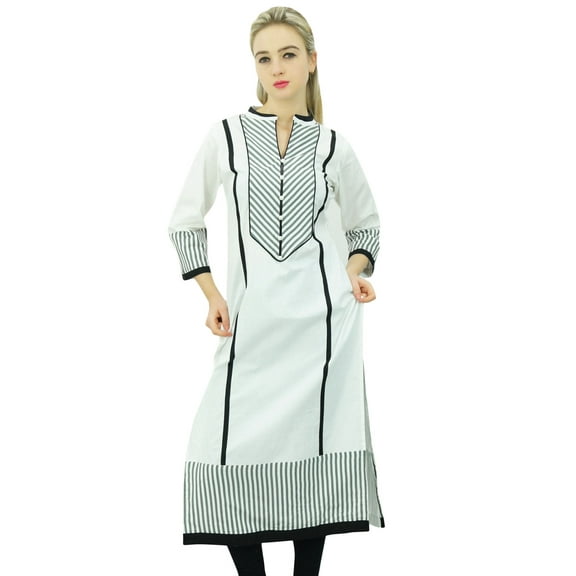 Phagun Women's Printed Cotton Mid Calf Striaght Kurti Indian Casual Clothing-4