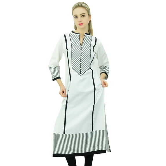 Phagun Women's Printed Cotton Mid Calf Striaght Kurti Indian Casual Clothing-4