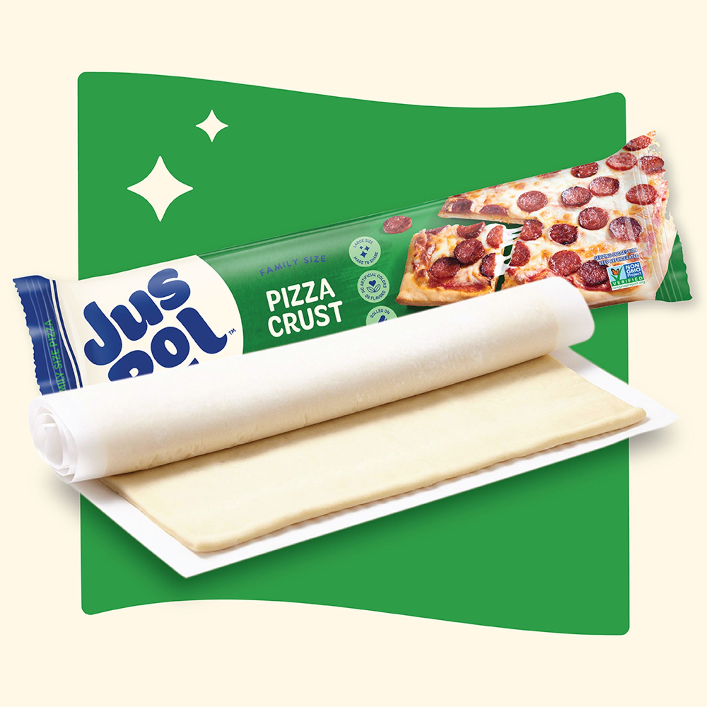 Jus-Rol Family Size Pizza Crust, Pre-Rolled Refrigerated Dough, 14.1 oz, Large Crust for Homemade Pizza