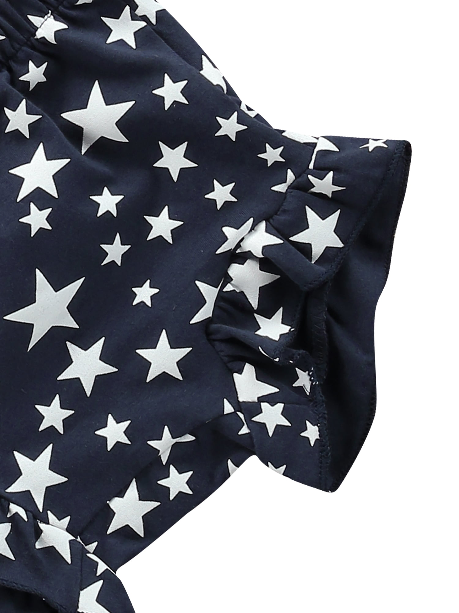 Newborn Baby Girl 4th of July Outfit Sleeveless Stars and Stripes Ruffle Dress Shirt Top Shorts Headband 3Pcs Set