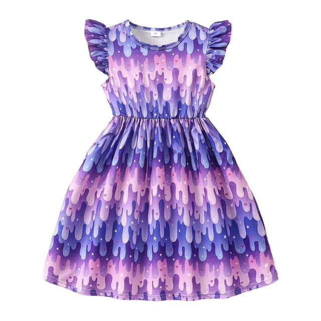 TJAZFJPA Robe Arc-en-Ciel pour Filles Tout-Petits Enfants Filles Manches Courtes Imprimés Dessin Animé Robes Vêtements Robe Bébé