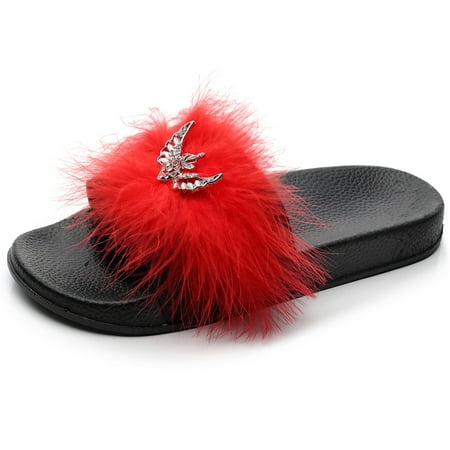 

Inkach Fashion Women Casual Furry Bright Diamond Flat Sandals Shoes Flip Flop