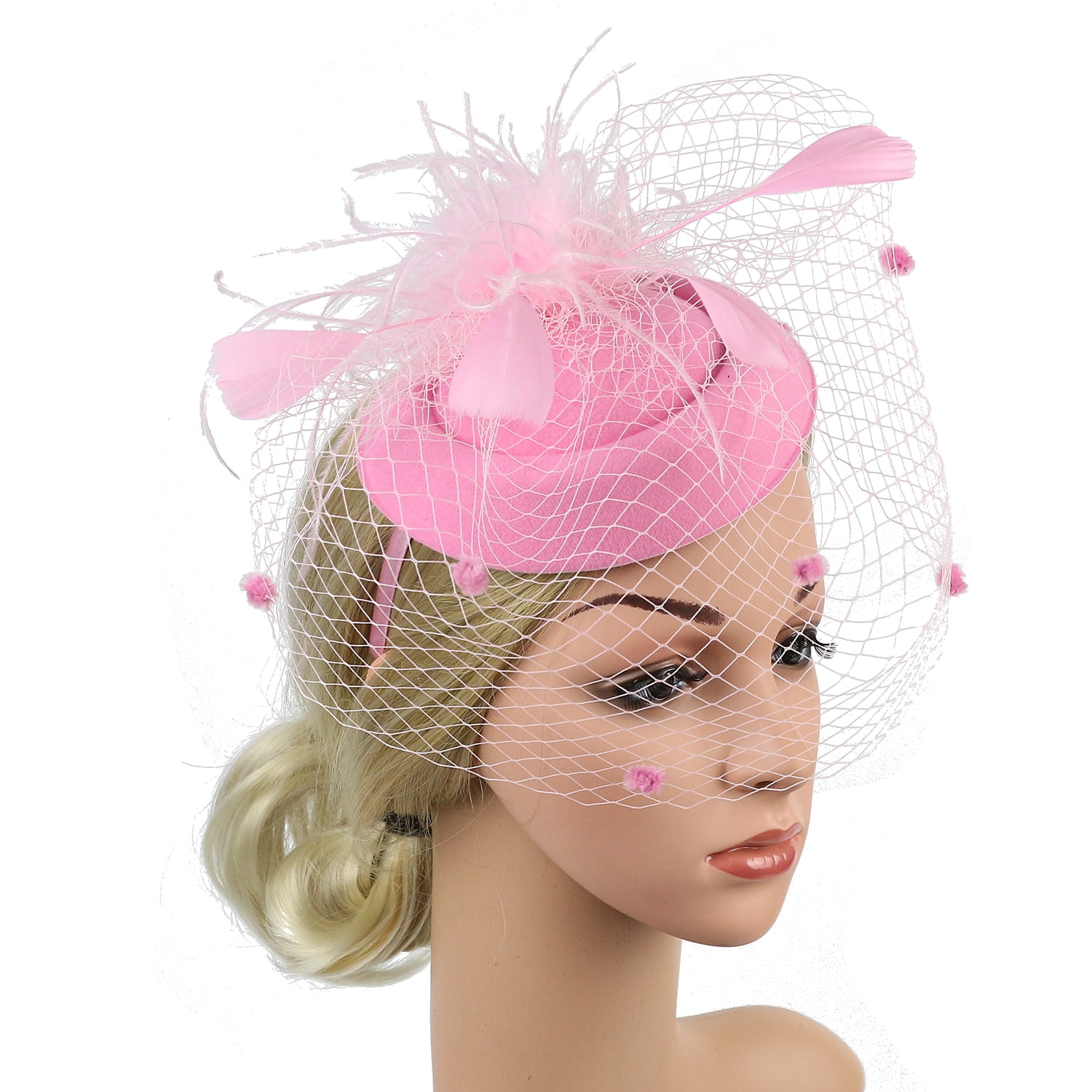 Fascinators Hat Flower Mesh Ribbons Feathers on a Headband and a Clip Tea Party Headwear for Girls and Women 