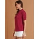 thumbnail image 4 of INSPIRE CHIC Tops de blusa de trabajo con cuello redondo y mangas cortas con tapeta de medio botón con volantes para mujer rojo L, 4 of 6