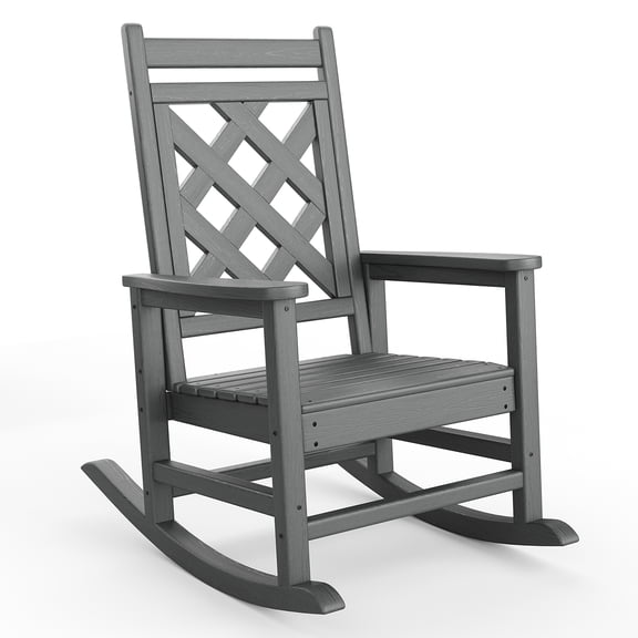 Oversized Rocking Chair Outdoor,HDPE Weather Resistant Patio Rocking Chair Porch Rocker with Wood Texture & 380Lbs Support for Deck, Pool, Backyard