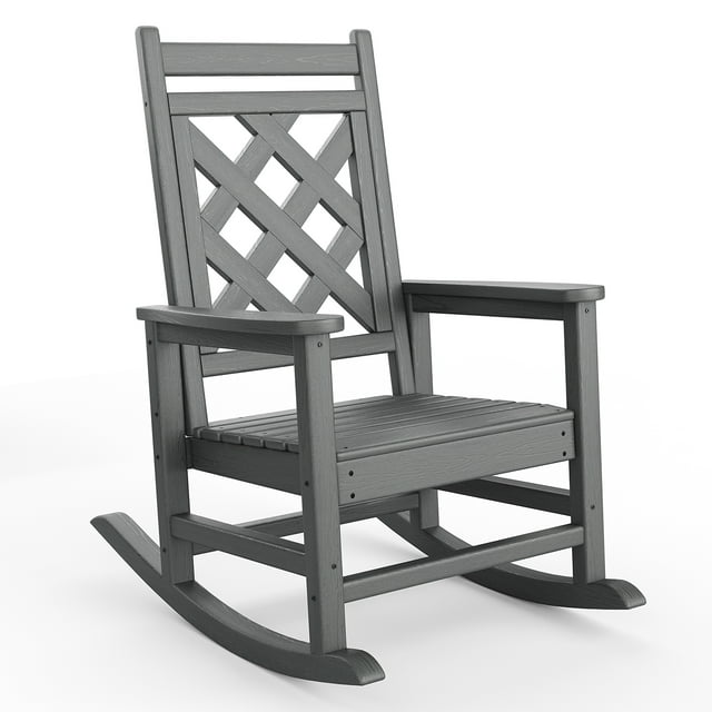 GloryStar HDPE Outdoor Rocking Chair, Durable Weatherproof Patio Rocker with Wood-Like Texture and 380 LBS Capacity, Comfortable Seating for Balcony, Garden, Backyard and Patio