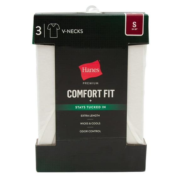 Hanes Ultimate Comfort Fit Men's V-Neck Undershirts, 3-Pack in White, Small