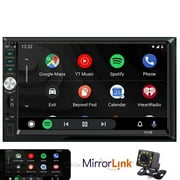 Double Din Car Stereo with Backup Camera, 7 Inch Touchscreen Car Radio Bluetooth Support Mirror Link, Hands Free Call/FM/TF/USB/EQ/Aux, Multimedia Car Audio with Remote/Fast Charging