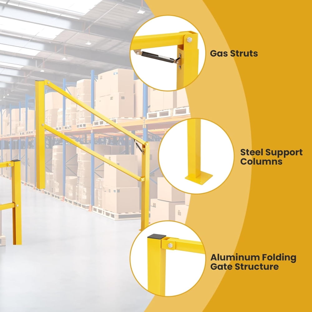 Yeeoy 11.5' Folding Dock Door Gate, Heavy-Duty Industrial Safety Barrier for Dock Doorways, Loading Docks, Warehouses with Gas Strut & Yellow Finish