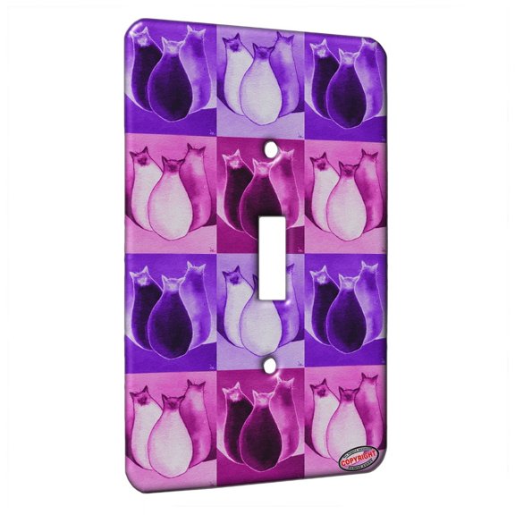 KuzmarK™ Single Gang Toggle Switch Wall Plate - Three Sealpoint Siamese Kitties Abstract Cat Pink Pattern Art by Denise Every