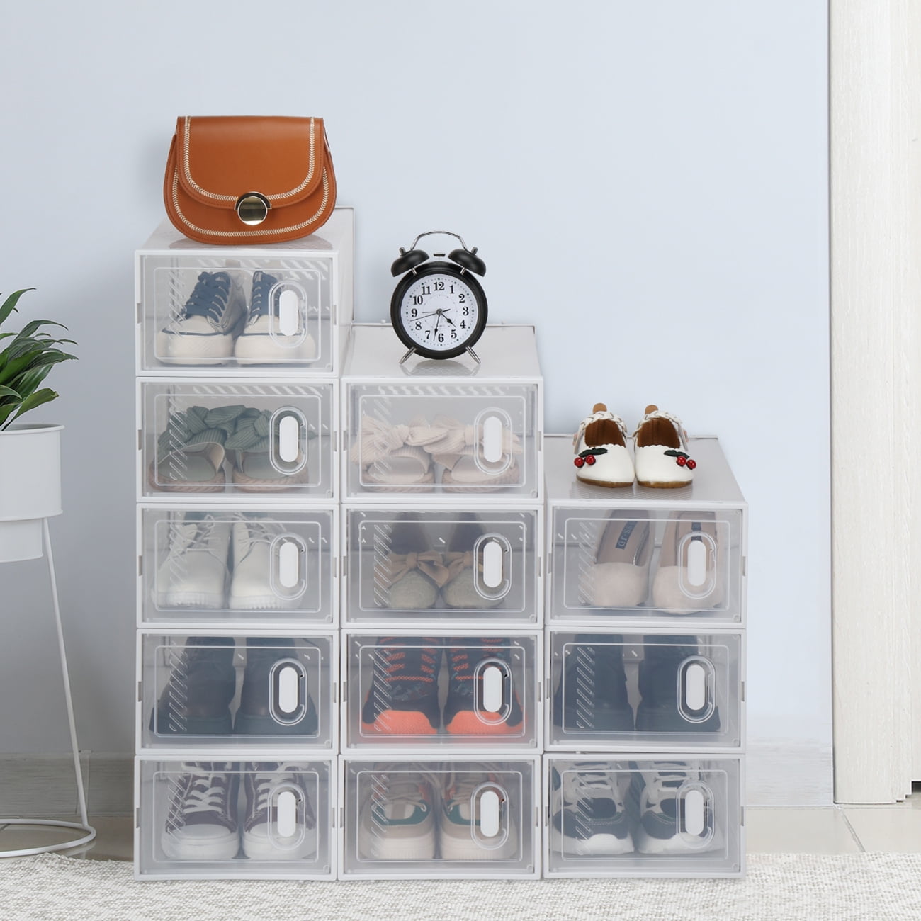  WAYTRIM Stackable Boots Storage Box,8 Pack Foldable Boots Box  Organizer and Storage Boots box Clear Plastic Storage Bins Shoe Container  Drop Front Shoe Drawers For Boots,White : Home & Kitchen