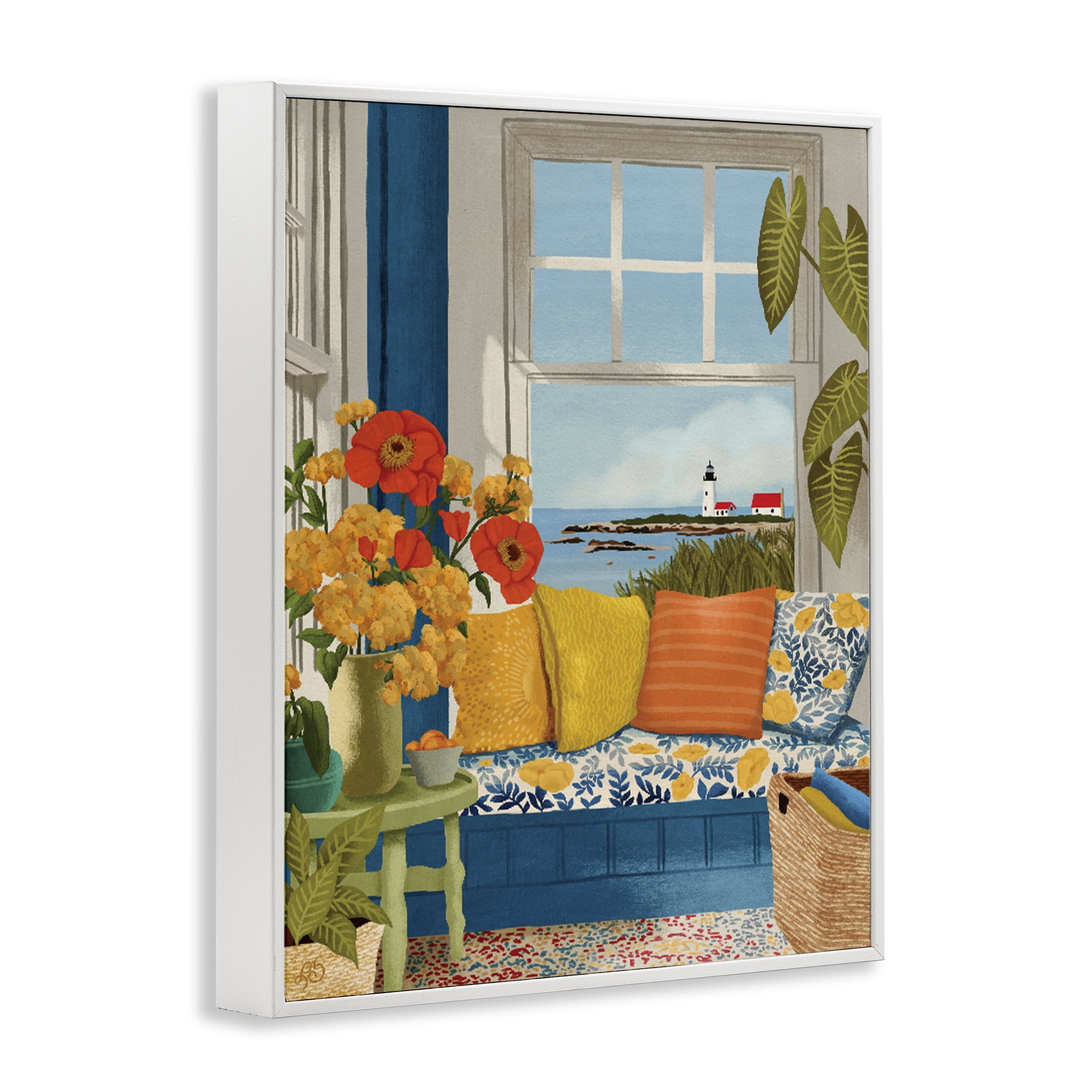 Stupell Industries Distant Lighthouse Window View White Framed Giclee Art, design by Lisa R Dumm