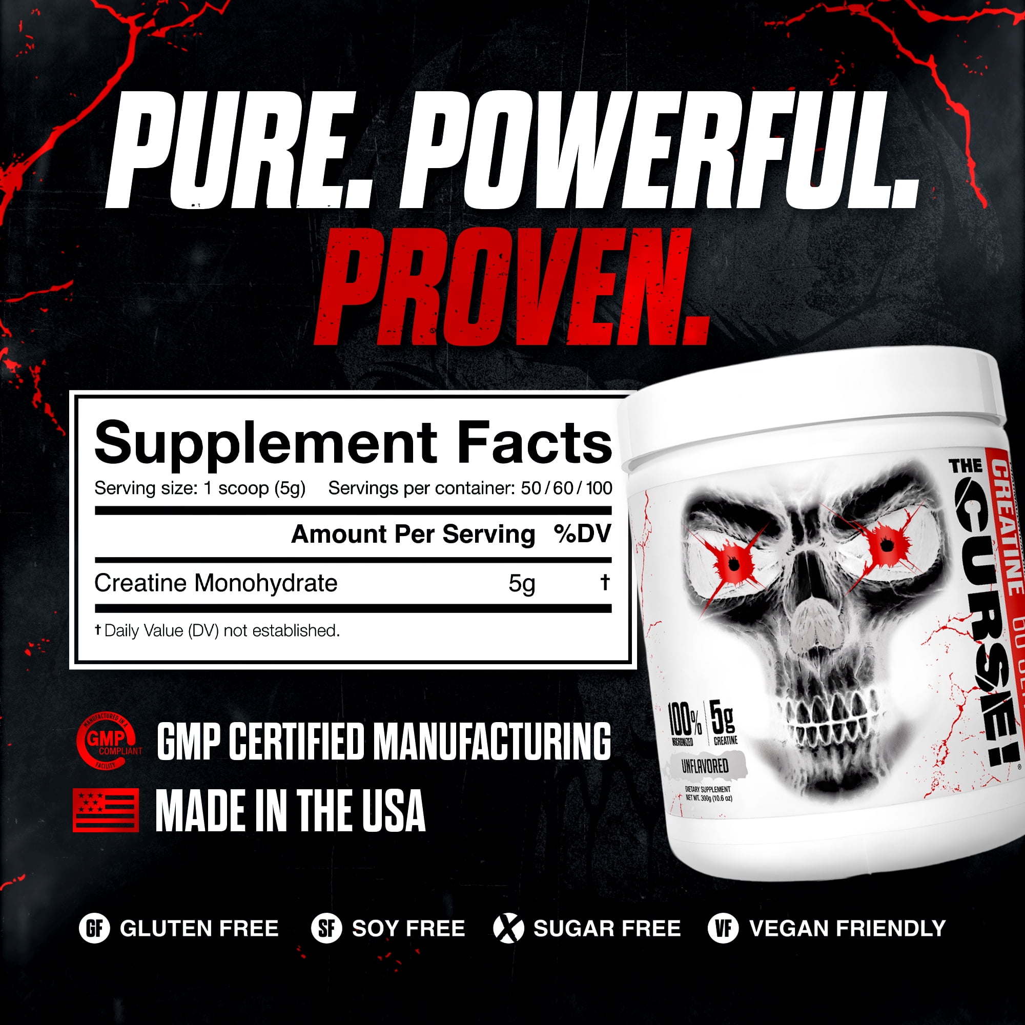 JNX Sports® The Curse! Creatine Monohydrate Powder – Micronized Creatine for Strength, Power & Daily Performance Support, Unflavored, 500 g, 100 Servings