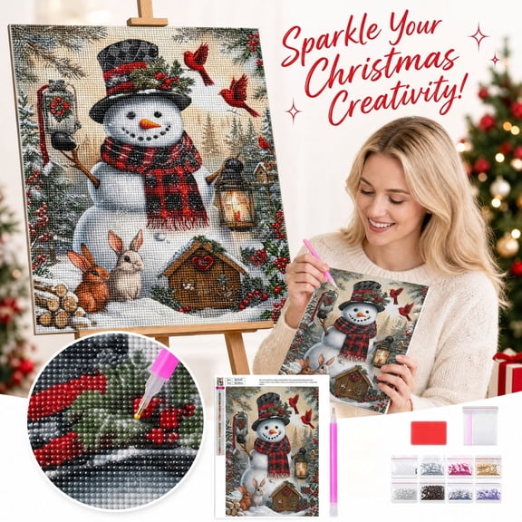 Christmas Craft Kit for Adults Snowman Design DIY Making Set with Complete Accessories for Winter Festival Home Wall Decor