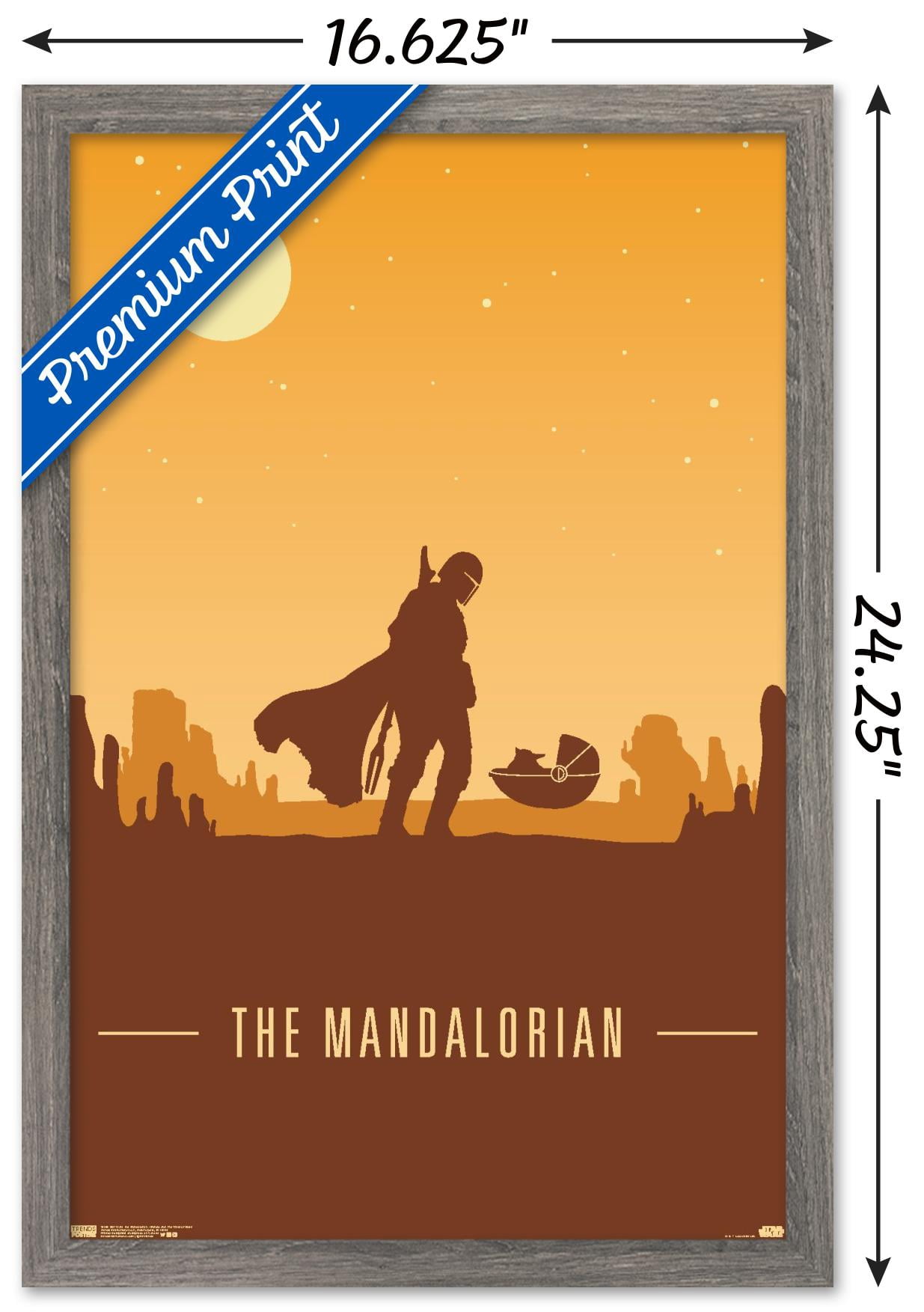 Star Wars: The Mandalorian - Mando and The Child At Dusk Wall Poster, 14.725" x 22.375", Framed