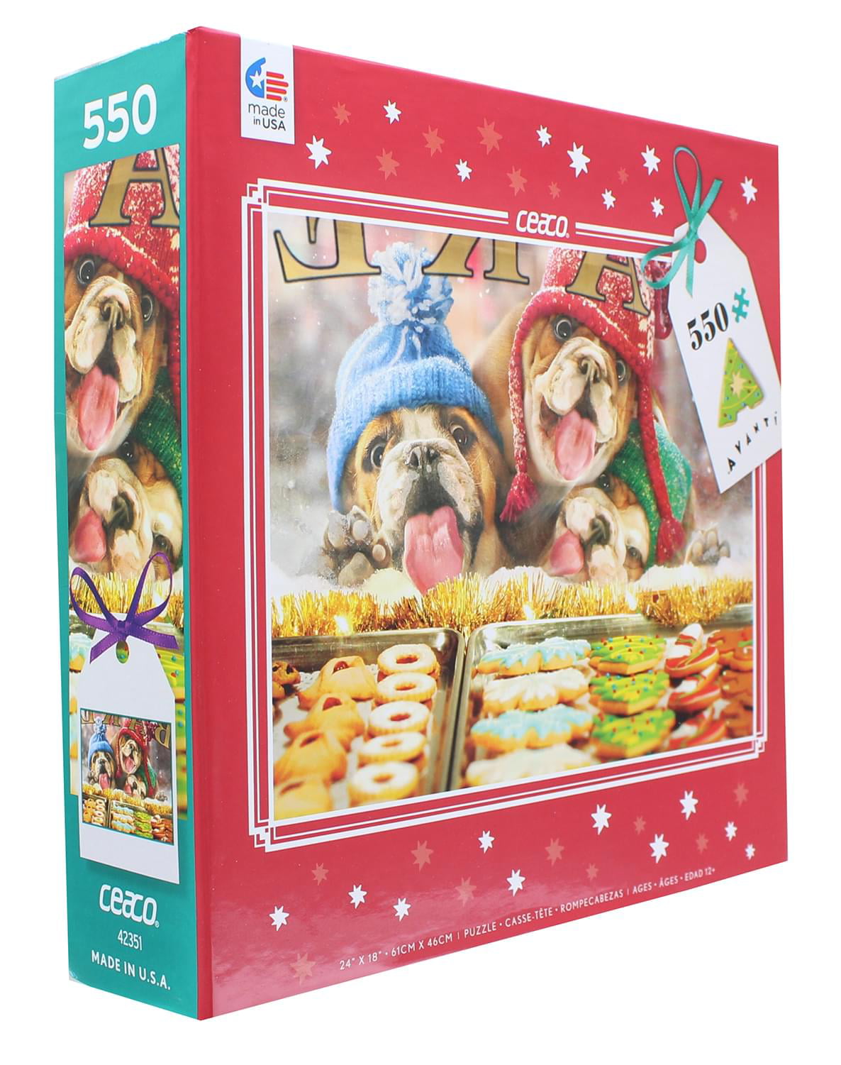 Ceaco Avanti Christmas Holiday Window Shopping Bulldog Puzzle 550 PC for sale online