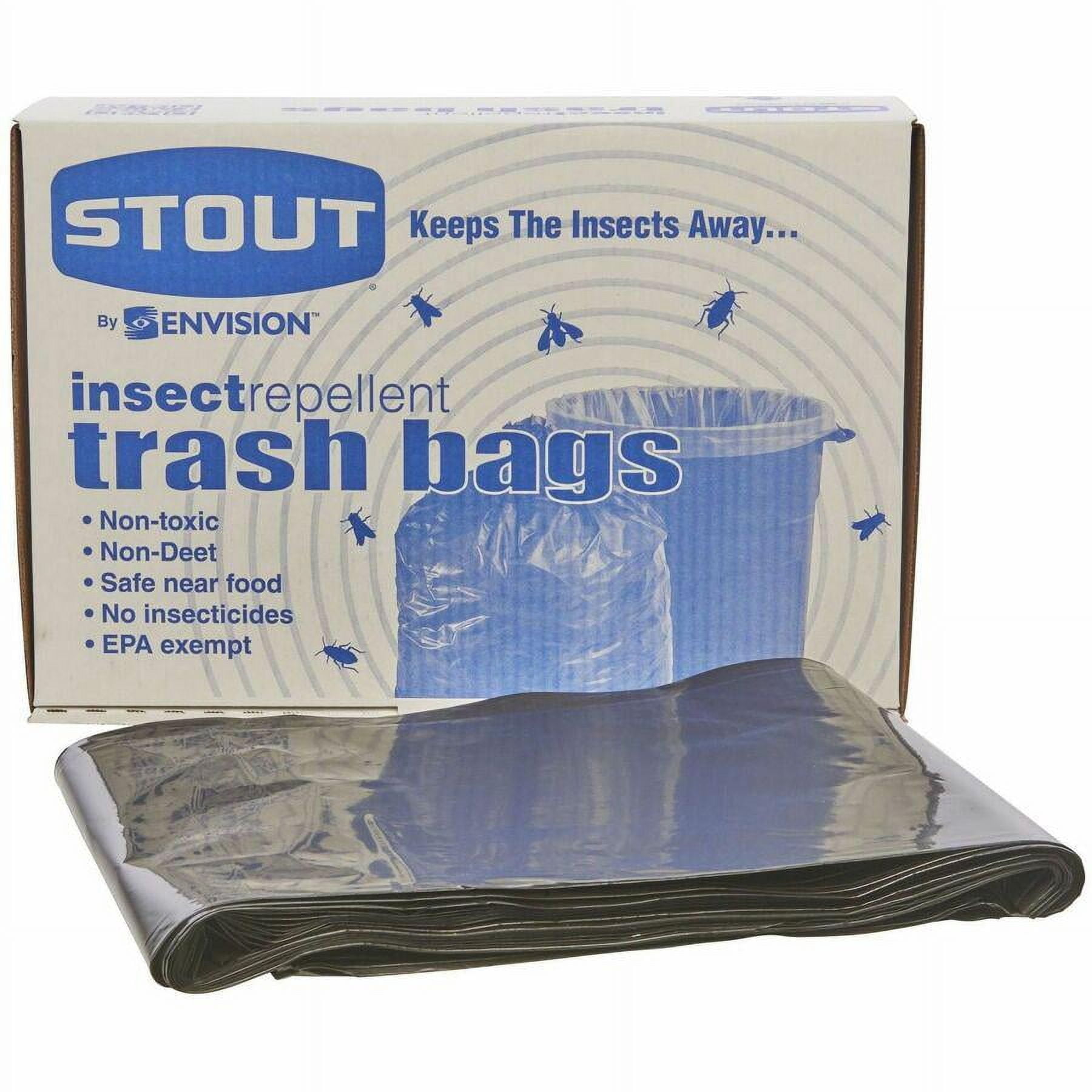 Stout® 33% Recycled Insect Repellent Trash Bags, 35 Gallons, 33" x 40", Black, Box Of 80
