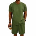 thumbnail image 2 of Uwinwear Men's Casual Athletic Tracksuits Sets Solid Color Crew Neck Short Sleeve T-Shirt and Drawstring Shorts Set Casual 2 Piece Outfit,Army Green,XL, 2 of 8