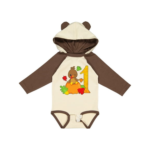 Inktastic First birthday turkey on pumpkin Boys or Girls Long Sleeve Baby Bodysuit