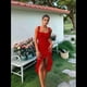 thumbnail image 5 of Vestido Midi Ajustado Fruncido para Mujer, Escote Cuadrado, Sin Mangas, Bajo con Volantes, Vestido de Fiesta para Discoteca, Rojo M, 5 of 8