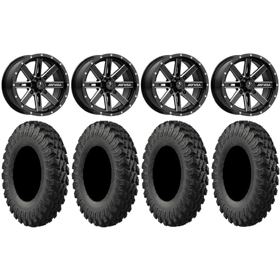 MSA Milled Boxer 15" UTV Wheels 37" MotoRally Tires Polaris RZR XP 1000 / PRO XP / Ranger XP 900/1000