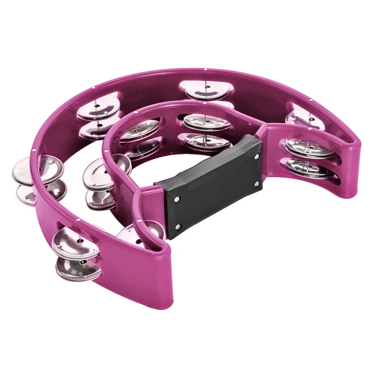 Half Moon Musical Tambourine (Pink) Double Row Metal Jingles Hand