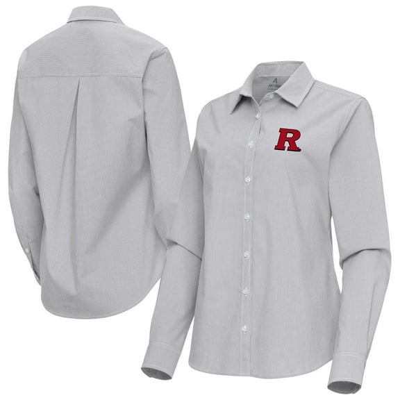 Women's Antigua Gray Rutgers Scarlet Knights Porter Woven Tri-Blend Long Sleeve Button-Up Shirt