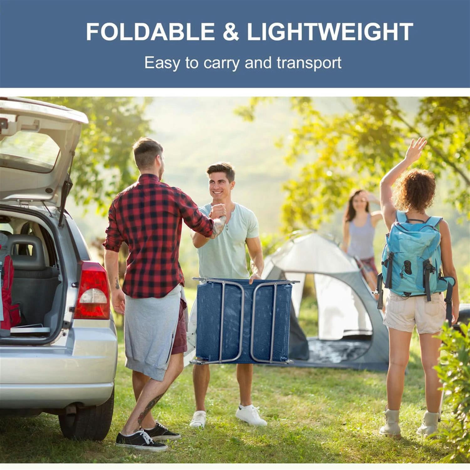 Demi Bonn Outdoor Folding Chaise Lounge with Reclining Back, Mesh Seat, Headrest for Pool, Beach, Yard, Patio, Sun Tanning, Blue