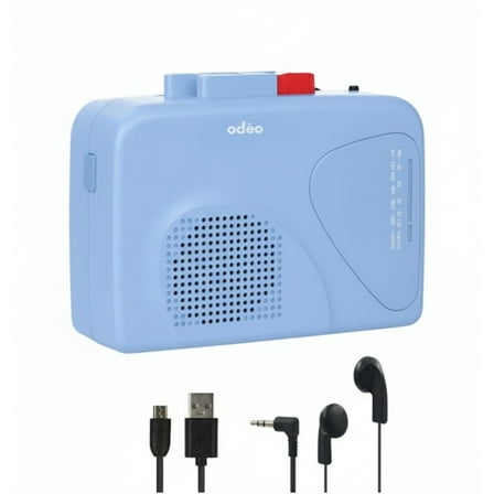 Odeo SOCASS010 Blue Cassette Tape Player, Portable Battery Operated, Radios Am Fm With Built-In Speaker