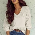 thumbnail image 5 of Women's Tunic Tops Casual V Neck Sweaters Long Sleeve Pullover Sweater Knit Jumper Tops, 5 of 7