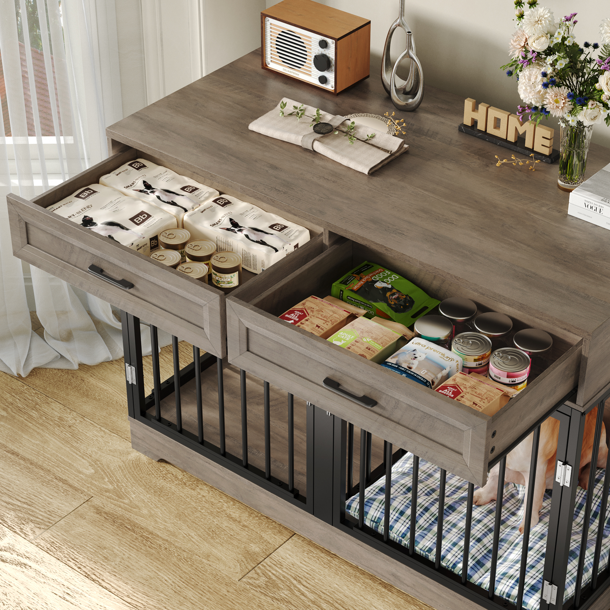 Homfa Dog Crate Furniture with Drawers, Gray photo 6