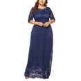 thumbnail image 2 of SWSMCLT Women's Short Sleeve Dress Maxi Semi Full Length Evening Gown Formal Lace Overlay Bridesmaid Dresses Summer (L-2XL) Navy Large, 2 of 4