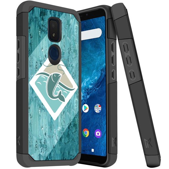 ANJ  Slim Dual Layer Hybrid Shockproof Case   Tempered Glass Cover for Cricket Icon 3, Splendor, AT&T Motivate 2 - Let's Go Fishgin