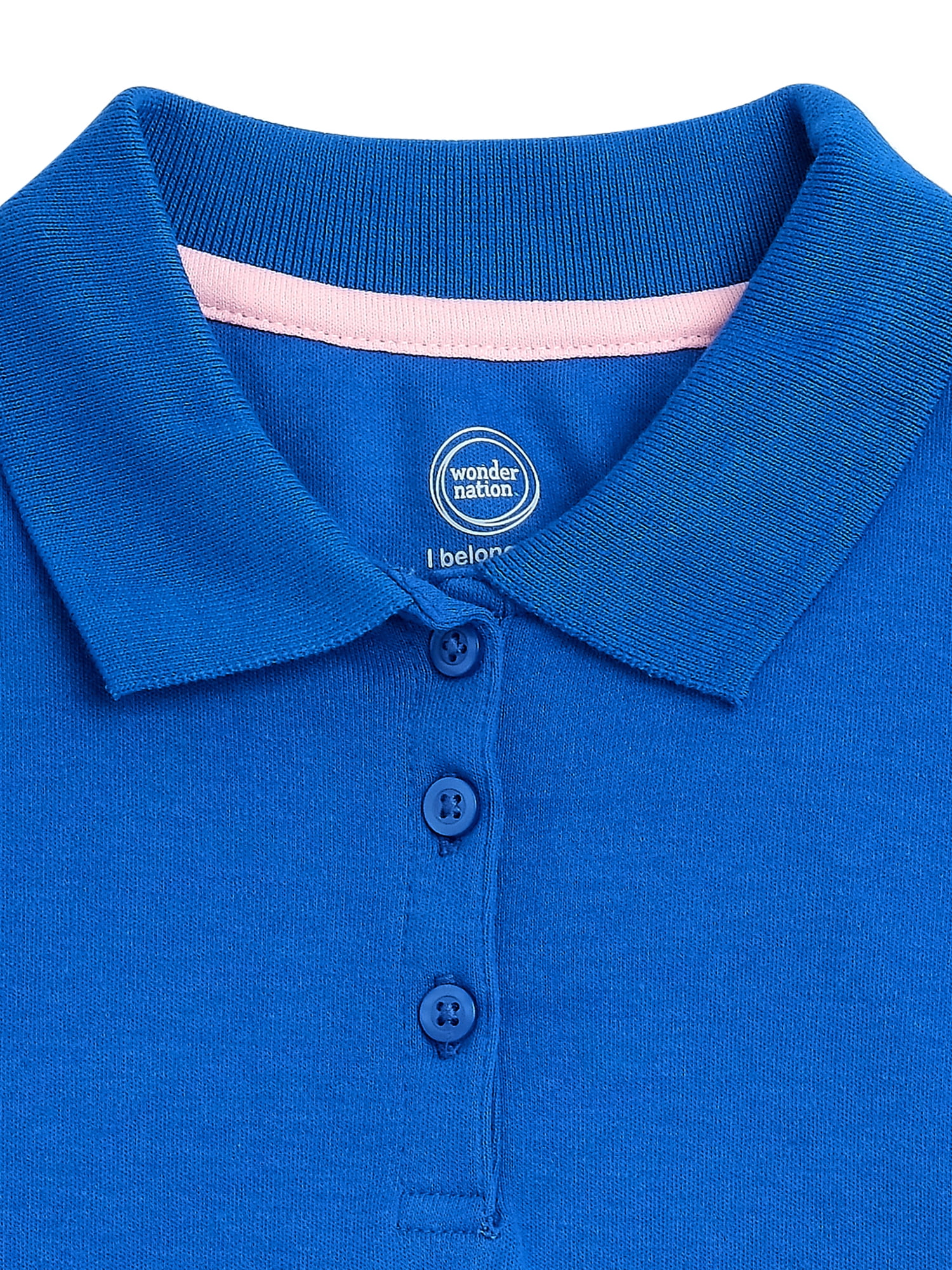 Wonder Nation Girls School Uniform Interlock Short Sleeve Polo Shirt, 2-Pack, Sizes 4-18