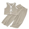thumbnail image 4 of Amidoa Girls Summer Outfit Sets 2 Piece T-Shirt Tank Top and Casual Pants Set Kids Clothing Sets Beige Size 3T, 4 of 9