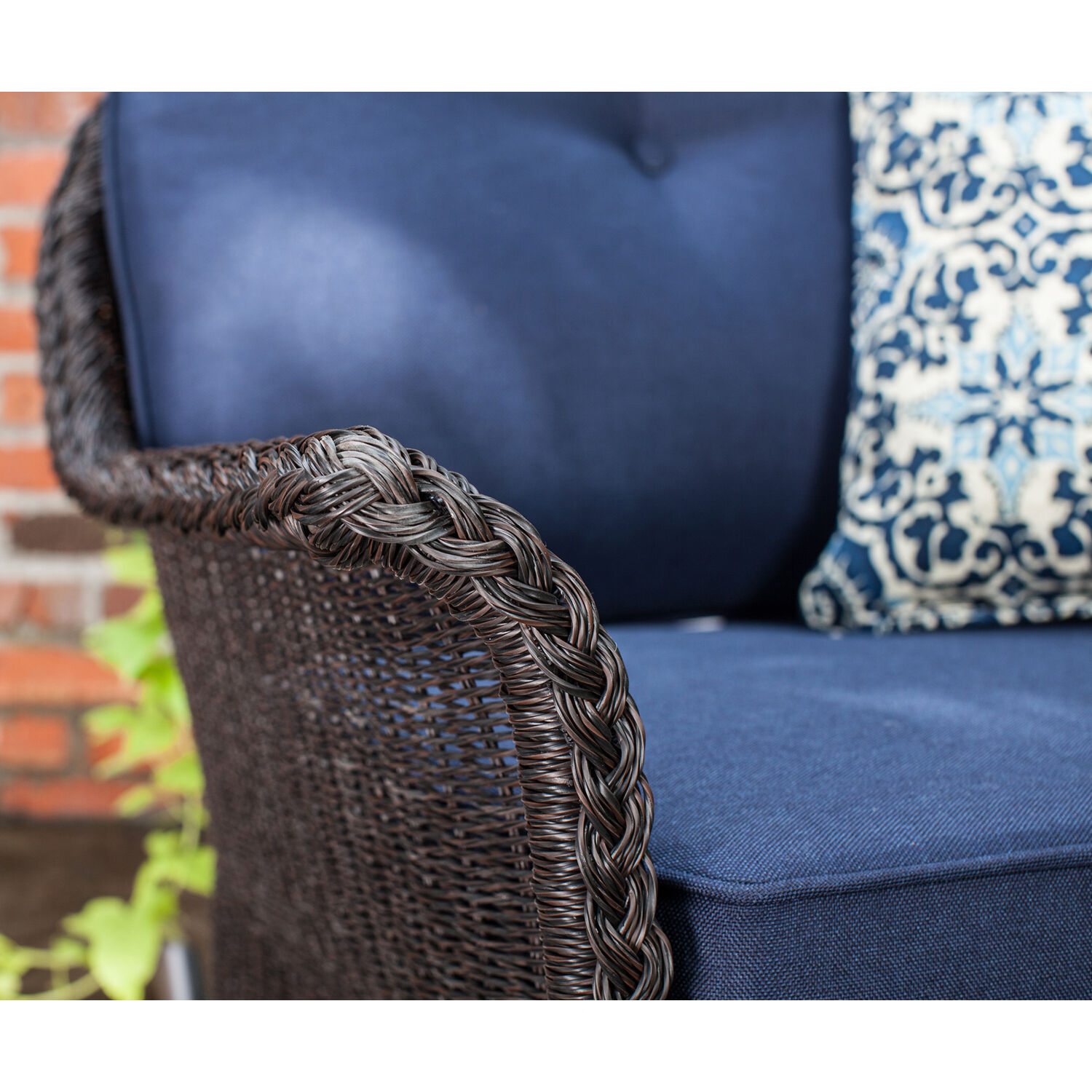 Hanover Sun Porch 6-Pc. Resin Lounge Set w/ Handwoven Loveseat, 2 Armchairs, 2 Ottomans, Coffee Table and Plush Navy Blue Cushions - image 3 of 14