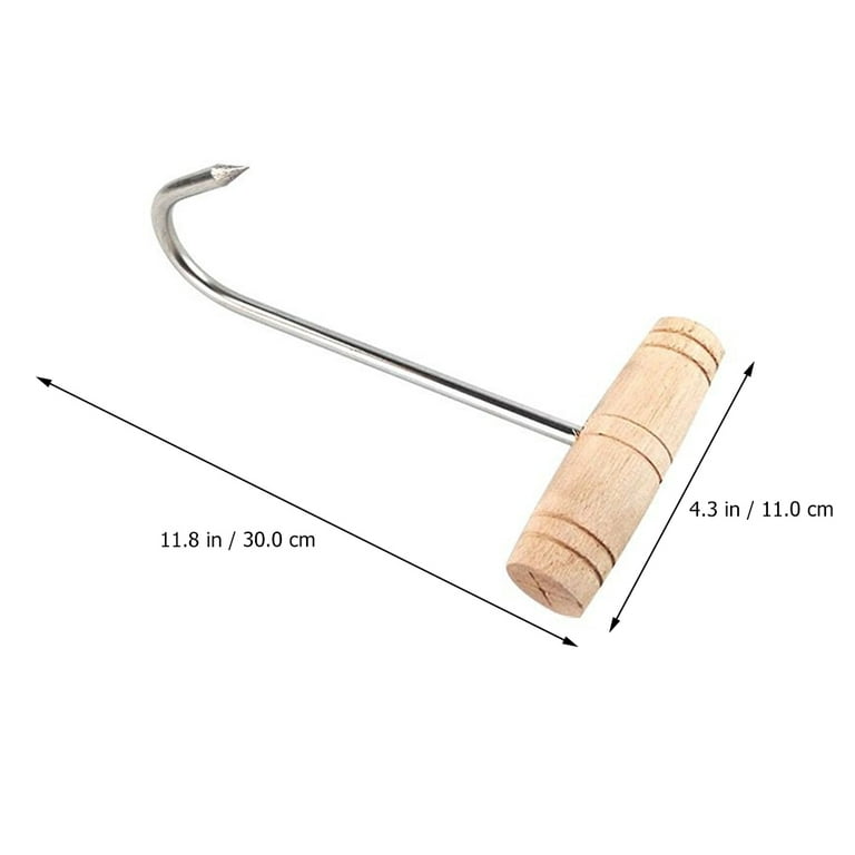 1pc Stainless Steel Meat Hook Wooden Handle T Shaped Hanging Hook Butcher  Hook (Random Pattern of Wooden Handle)