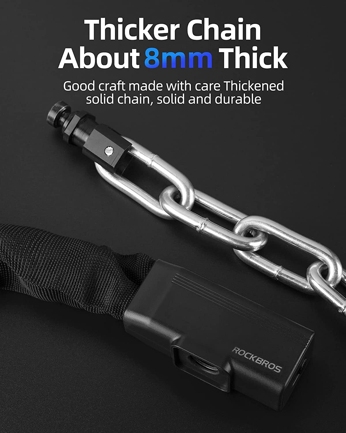 ROCKBROS Bike Chain Lock 3.18ft Heavy Duty Motorcycle Chain Locks 8mm Thick Anti-Theft Security Bicycle Lock with 2 Keys