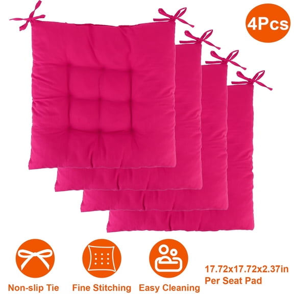 Chair Cushions for Dining Chairs Set of 4 TeqHome Chair Pads with Ties 17.7"Ă—17.7"Ă—2.3" Rose Red