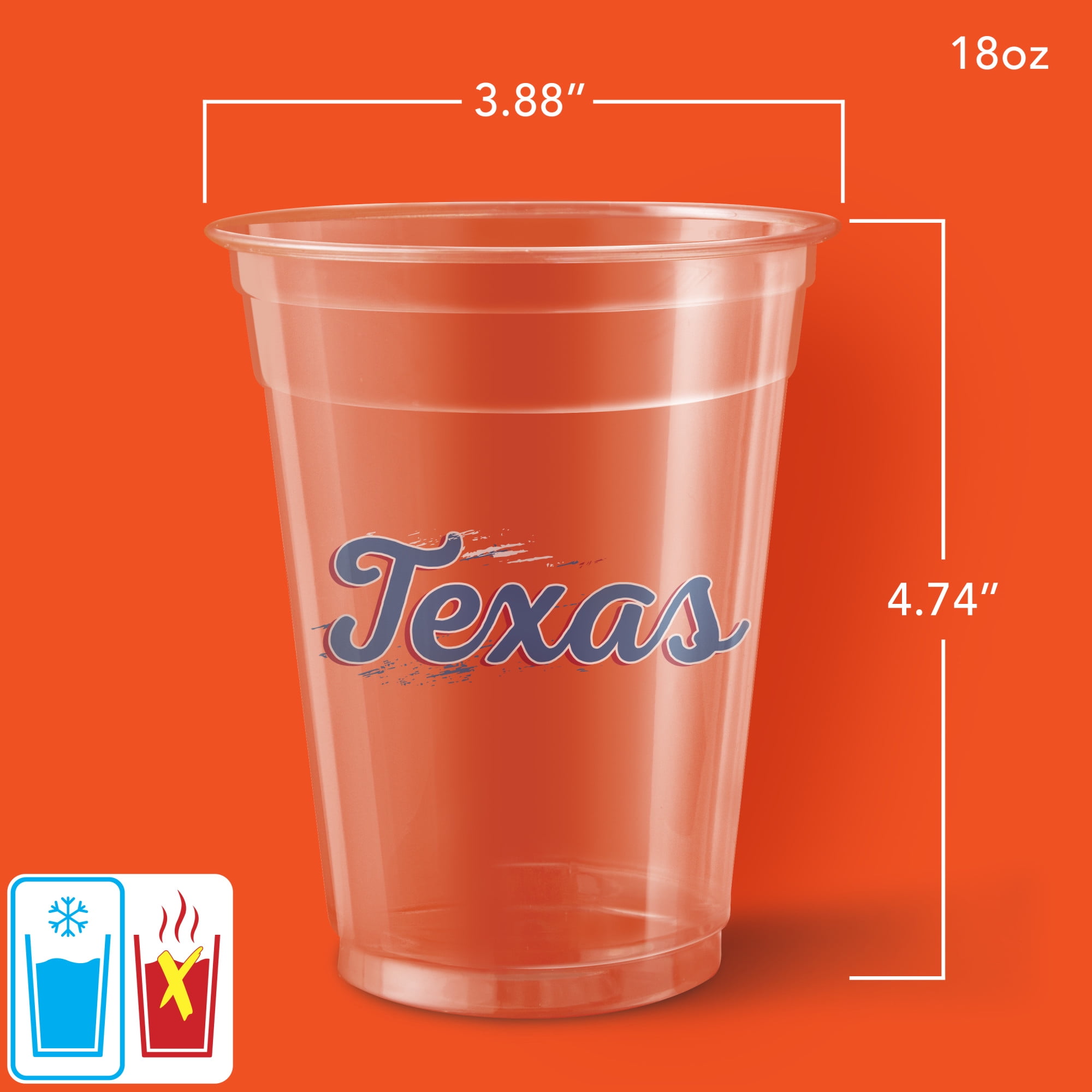 Hefty Party Perfect Disposable Clear Plastic Cups, Texas Print, 18 oz., 25 Count