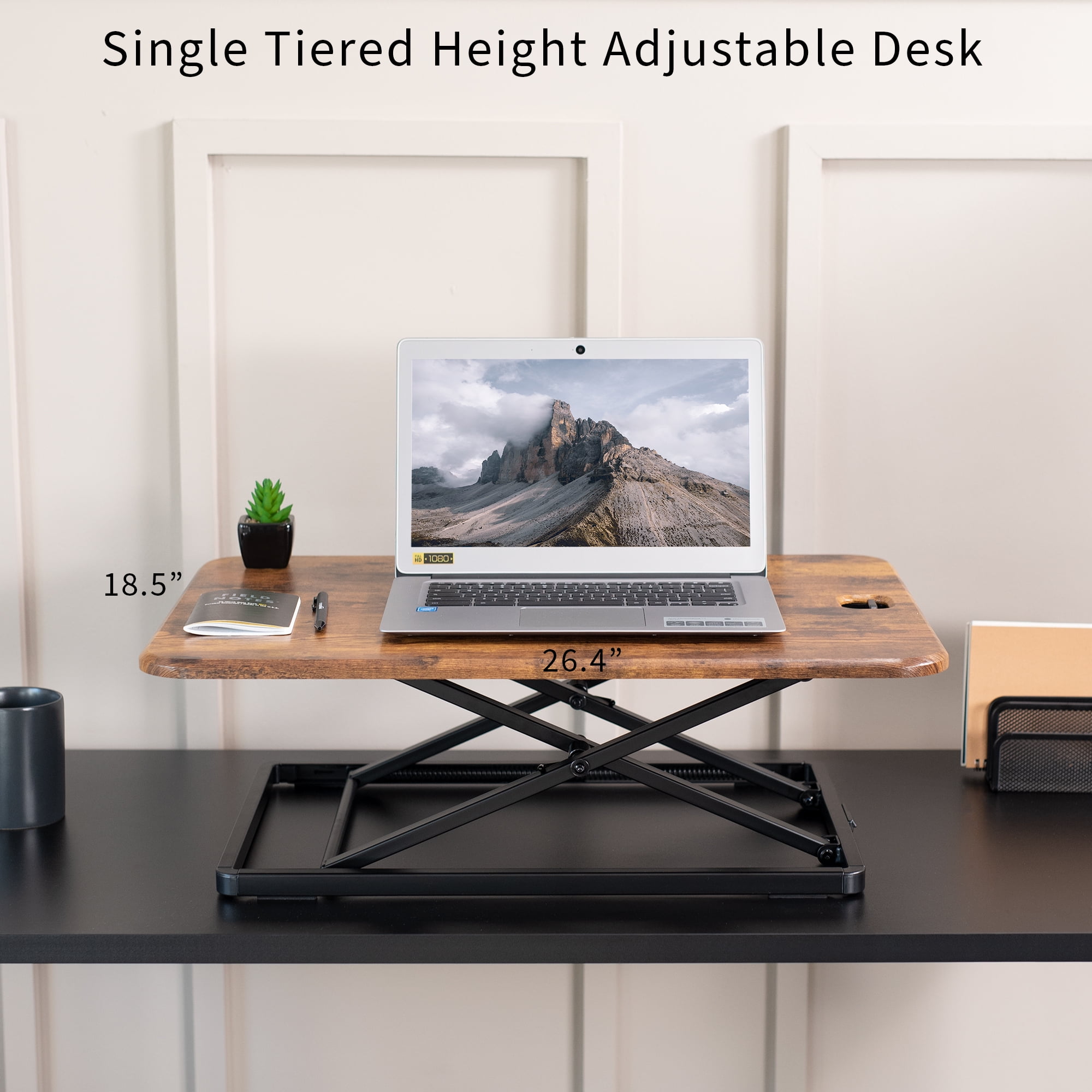 VIVO Vintage Brown Ultra Slim 26" Desktop Converter, Sit Stand Tabletop Riser