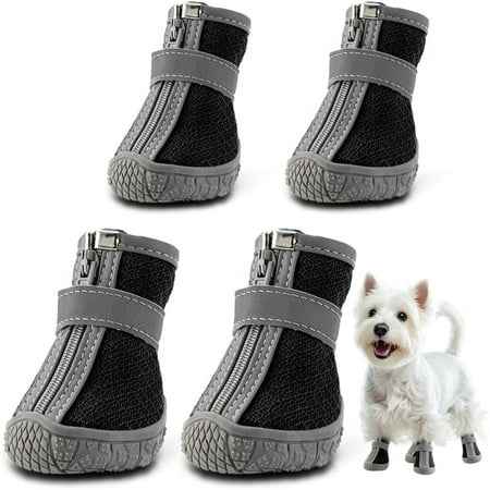 HQREA Dog Shoes for Small Dogs with Reflective Strips Breathable Dog Boots for Hardwood Floors