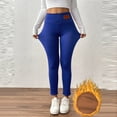 thumbnail image 6 of Fiaer Fleece-Lined Leggings for Women Stretch Plus Size Trendy Yoga Pants High Waisted Slim Fit White Workout Trousers Blue S, 6 of 8